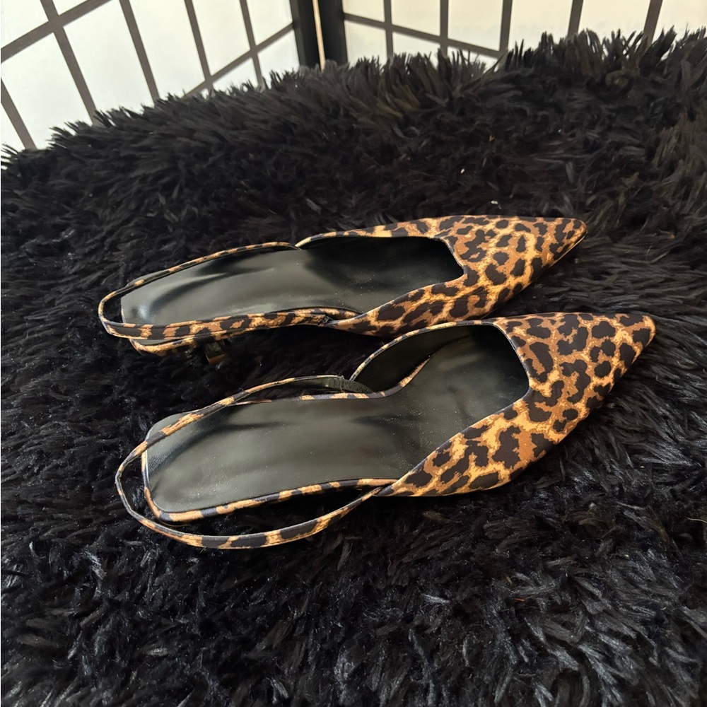 SHEIN Leopard Print Pointed Slingback Flats - Brown/Black
